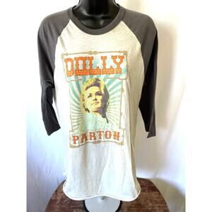Dolly Parton Raglan Baseball Tee Gray Cream Medium
